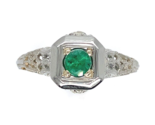 18k White Gold Deco Filigree .21ct Genuine Natural Emerald Ring (#J6332) - $905.85