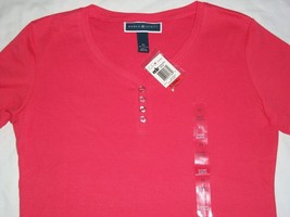 Macy&#39;s Karen Scott Henley Woman&#39;s Coral Short Sleeve Top T-Shirt  XS X-Small - £15.79 GBP