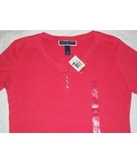 Macy&#39;s Karen Scott Henley Woman&#39;s Coral Short Sleeve Top T-Shirt  XS X-S... - £15.93 GBP