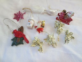LOT of 10 Christmas Tree Ornaments Snowman, Santa, Sleigh, Bird, Angels, Cardina - £9.59 GBP