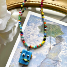 Cyte colorful beaded necklace, Cartoon little monster pendant necklace, handmade - £20.04 GBP