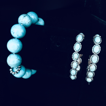 BS# Lovely Fossil Turquoise Bracelet &amp; Earrings - £39.56 GBP