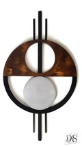 Geometric Abstract Wood Metal Wall sculpture, Contemporary Brown Wall Art 38x22 - £103.59 GBP