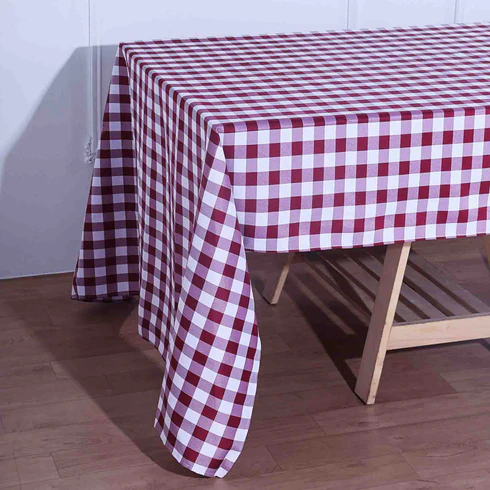 Burgundy - 60x126&quot; Polyester Rectangle Tablecloths Perfect Picnic Checkered - £27.50 GBP