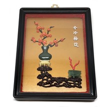 Oriental Wall Shadow Box Jade Imitation Plum FlowersNOS Taiwan 10x8&quot; Vin... - $29.67