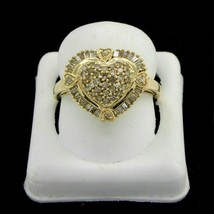 1Ct Round &amp; Baguette Diamond 14K Yellow Gold Over Engagement Wedding Heart Ring - £86.90 GBP