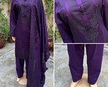 Pakistani Dark Purple straight style Shirt 3-PCS banarsi Lawn Dress,L - $78.21