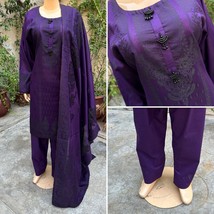 Pakistani Dark Purple straight style Shirt 3-PCS banarsi Lawn Dress,L - £61.50 GBP