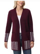 Frye Womens Cardigan Dark Red Multicolor Sweater Pockets Open Front Long... - $44.99