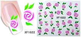 Nail Art Water Transfer Sticker Decal Stickers Pretty Flowers Pink Green XF1022 - £2.31 GBP