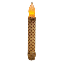 Red Stars Timer Taper Candle Burnt Ivory Primitive Grungy 6.5&quot; Rustic #SPG98 - £20.69 GBP