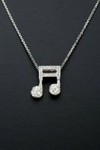 0.35Ct Round Cut Diamond Music Note 1&quot; Pendant Necklace 14K White Gold Finish - £64.81 GBP