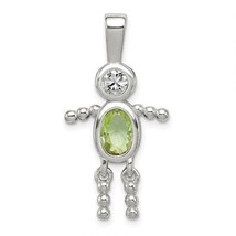 Sterling Silver Rhodium-plated CZ and Birthstone Green August Glass Boy Pendant - $48.98