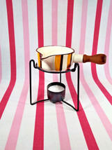 Mid Century Modern Ceramic Stripe Butter Warmer w/ Handle on Candle Burner Stand - £9.62 GBP