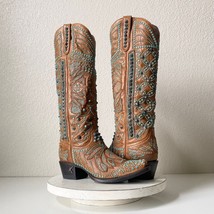 Lane x Kippys Victoria Spiked Couture Cowboy Boots 7 Brown Turquoise Swa... - $4,455.00
