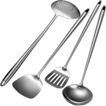 17Inch 304 Stainless Steel Wok Cooking Utensils Set - 4Pc Long Handle Wo... - $72.99