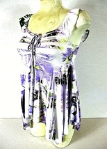 Evogues womens Small purple white HANDKERCHIEF HEM tie front stretch top... - $7.62