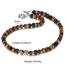 8mm Bead Necklace For Men Boys Natural Stone Tiger Eyes Beaded Charm Choker Stai - £37.44 GBP