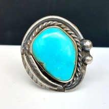 Turquoise Sterling Silver Ring with Great Color, Old Pawn Vintage Native Artisan - £128.41 GBP