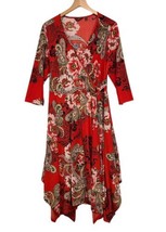 Mlle Gabrielle Womans 1X Floral Print Midi Dress Faux Wrap Asymmetrical Hem - £13.91 GBP