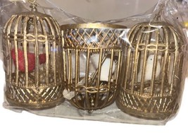 Double Glo MCM Flocked Dove Bird in gold Cage Ornaments VTG Set of 3 - £14.01 GBP