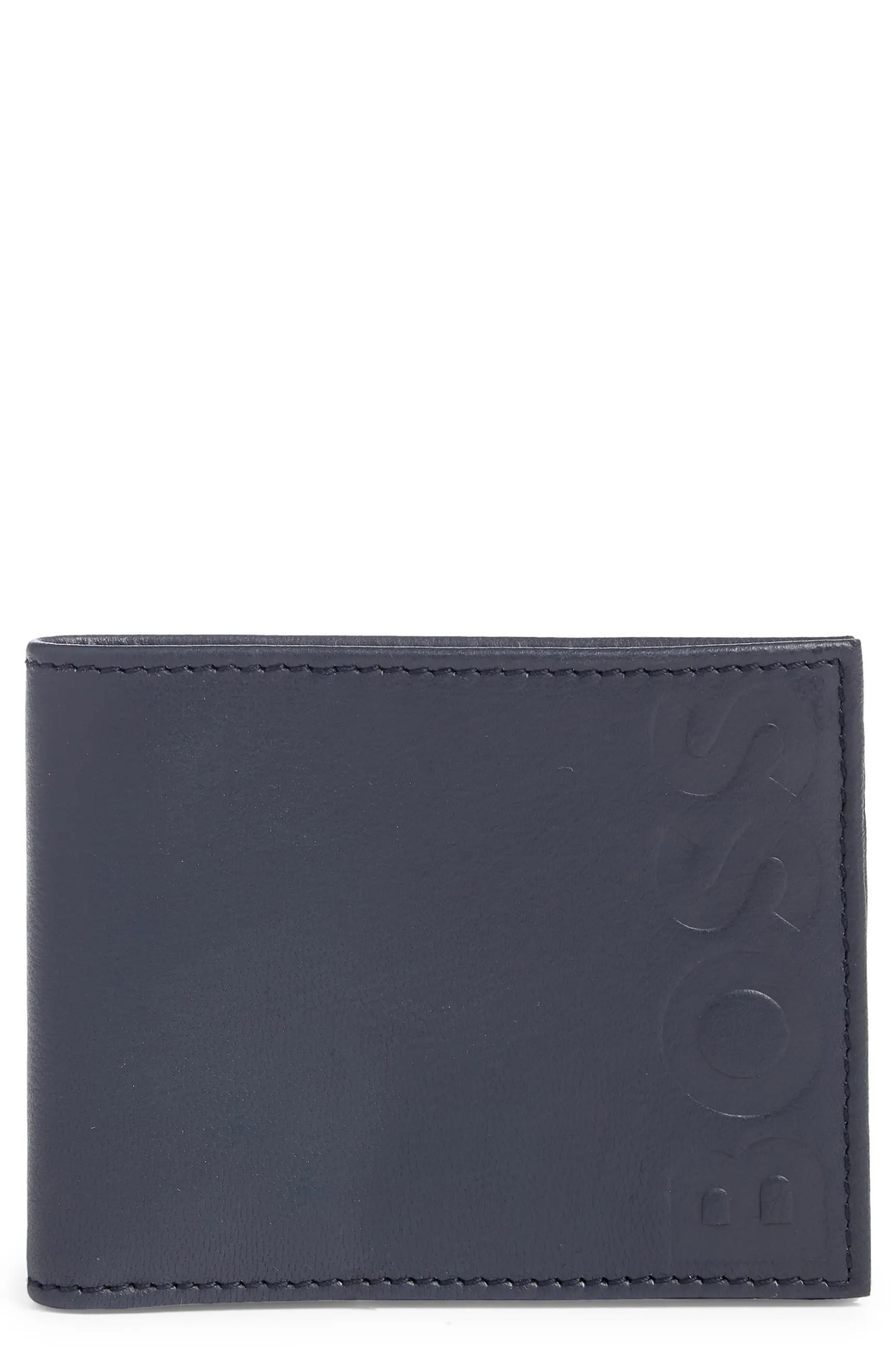 Hugo Boss Logo Embossed Bifold Leather Wallet, Color Dark Blue - $75.00