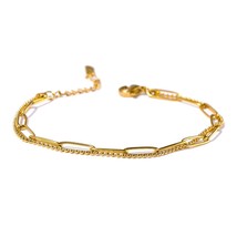 Fashion Fine Chain Layered Women Bracelet Stainless Steel Golden Jewelry Simple  - £14.14 GBP