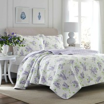 Laura Ashley Keighley Wisteria Queen Quilt Set Reversible Cotton Floral - £85.27 GBP