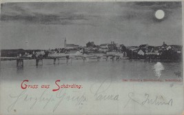 Gruss Aus Scharding Austria ~ Moonlight Night View Across WATER~1898 Postcard - £7.22 GBP
