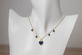 Lapis Lazuli Heart Necklace, Gold Plated Gemstone Pendant, Handmade Blue Stone J - £28.76 GBP