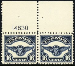 C5, Mint VF NH 16¢ Pair of Airmail Stamps With PL# CV $240 * Stuart Katz - £101.65 GBP
