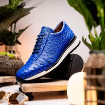 Hand painted genuine ostrich quill Sneaker Shoes Scanno Electric Blue image 10