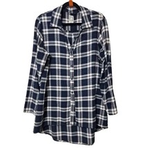 Ppla Clothing Large Blue &amp; White Plaid High Low Tunic Long Sleeve Oversized - £13.79 GBP