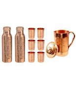 Pure Copper Water Jug Pitchers 2 Hammered Copper Water Bottle 6 Drinking... - £61.71 GBP