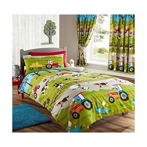 Farm Yard Animal Pig Dog Cow Sheep Tractor Double Duvet Quilt Cover Bedding Set - £42.60 GBP