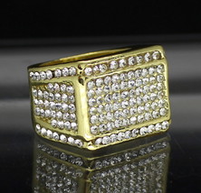 Mens Iced Pinky Ring Cz Band 14k Gold Plated Hip Hop Jewelry - £8.83 GBP