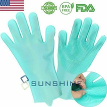 Silicone Brush Gloves Reusable Cleaning Sponge Gloves Dishwashing Scrubber - $17.99