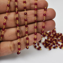 1Feet Ruby Beads-Rosary Beaded Chain-3.5-4 mm Ruby Faceted Beads-Rosary ... - $13.99