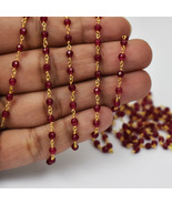 1Feet Ruby Beads-Rosary Beaded Chain-3.5-4 mm Ruby Faceted Beads-Rosary ... - £11.15 GBP