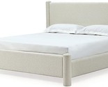 Benjara Kizo Full Size Platform Bed, Cream Boucle Fabric, Panel Headboar... - $2,137.99