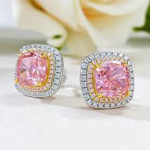 4Ct Cushion Lab-Created Pink Diamond Halo Stud Earrings 14K White Gold Plated - £97.75 GBP