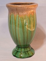 Beautiful Vintage Green Majolica Drip Glaze 9&quot; Vase - Footed, Glazed Pottery - $26.71