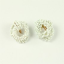 ✅ Vintage Pair Jewelry Clip On Earrings White Bead Love Knot Gold Plate Stud - £5.83 GBP