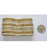 Wide Fashion Bracelet Gold and White Beads Magnetic Closure - £7.89 GBP