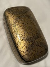 Kashmir Gold Black Hand Painted Rectangle Jewelry Lacquer Trinket Box - £19.36 GBP