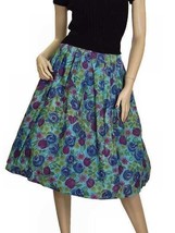 VTG 1950s Colette Cotton Pleated Skirt Floral Turquoise Blue Violet Gold... - $43.66