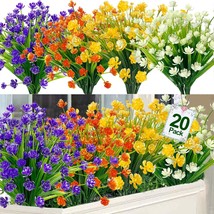 20 Bundles Artificial Flowers For Outdoor Decoration, Spring Summer Deco... - £26.62 GBP