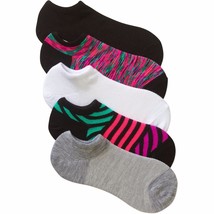 No Boundaries No Show Socks 5 Pair Women&#39;s Shoe Size 4-10 Black Stripe  #29 - $9.74