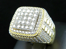 Men&#39;s 14K Yellow Gold Finish 2.5CT Diamond Iced Square Wedding Unique Pinky Ring - £92.97 GBP