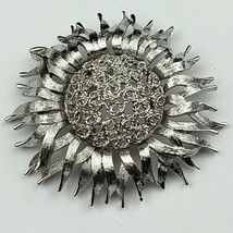 Flower Sunflower MONET Vintage Silver Tone Brooch Pin Open Work Filigree Etched  - $16.82